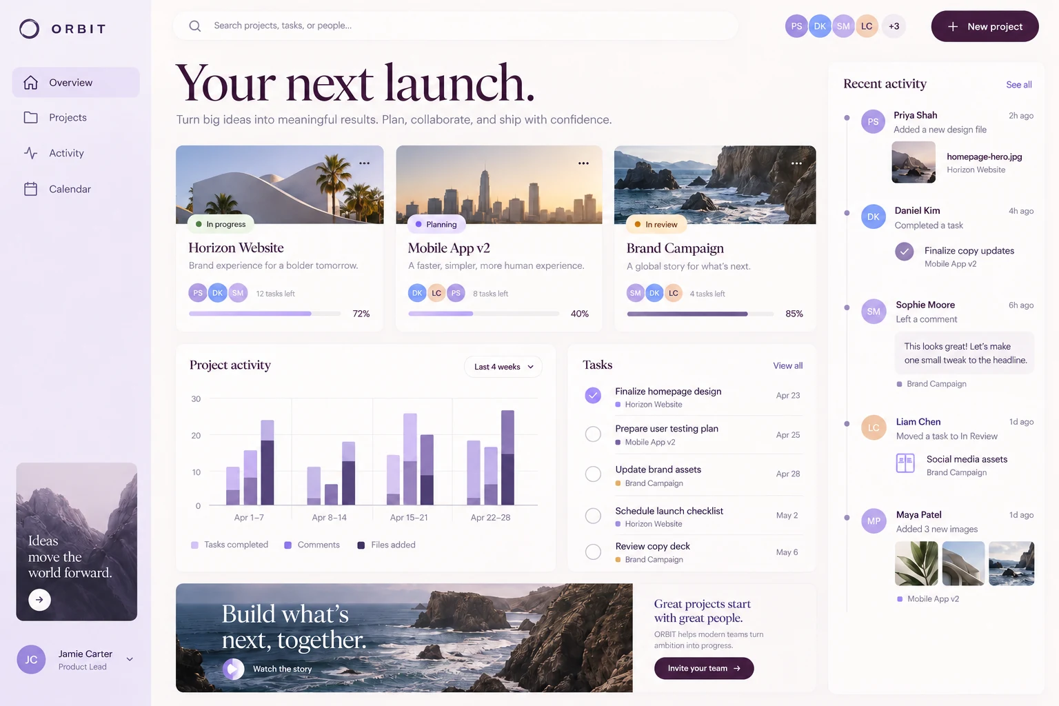 Orbit project dashboard concept